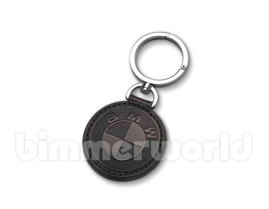 Genuine BMW Key Ring, Black Leather with Roundel Imprint